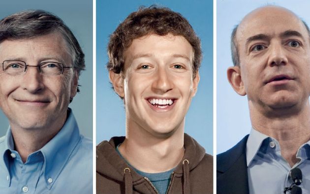 Bill Gates (Microsoft), Mark Zuckerberg (Facebook) y Jeff Bezos (Amazon).