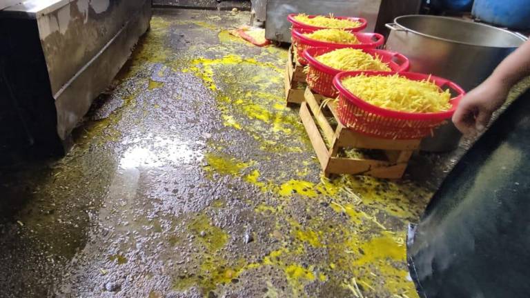 Clausuran planta de snacks en Cuenca: productos en el piso, paredes con grasa y uso de colorante amarillo