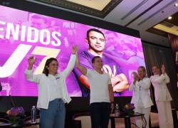 Daniel Noboa y María José Pinto en el lanzamiento de su candidatura.