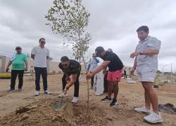 Los integrantes de las familias residentes y los invitados especiales participaron en la siembra de árboles.