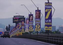 Pancartas de candidatos del movimiento ADN a lo largo del puente. Foto: API