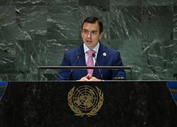 El presidente de Ecuador, Daniel Noboa Azín, habla durante la Cumbre del Futuro al margen de la Asamblea General de la ONU en la Sede de las Naciones Unidas en Nueva York.