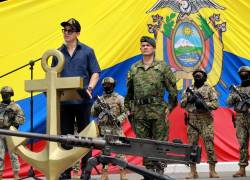 6 de junio de 2024.- El presidente de la República, Daniel Noboa Azin, durante un evento con los miembros de las Fuerzas Armadas (FF. AA) en la Base Naval “San Eduardo”.