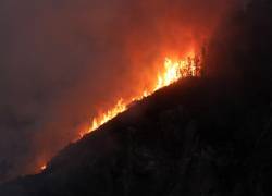 Un cerro arde durante un incendio forestal en Quito. Foto: AFP