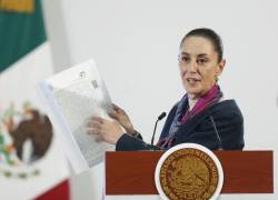 La presidente de México Claudia Sheinbaum, habla este miércoles durante una rueda en Palacio Nacional de la Ciudad de México.