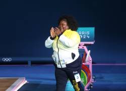 Lisseth Ayoví en la prueba de halterofilia +81 kg en París 2024. (Foto: Comité Olímpico Ecuatoriano)