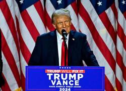 Donald Trump durante un evento de la noche electoral en el Centro de Convenciones de West Palm Beach.