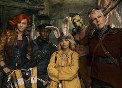 Fotografía cedida por Lionsgate de Cate Blanchett como Lilith, Kevin Hart como Roland, Ariana Greenblatt como Tiny Tina, Florian Munteanu como Krieg y Jamie Lee Curtis como Tannis en la película Borderlands.