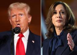 Collage de fotografías del candidato republicano Donald Trump y la demócrata Kamala Harris.