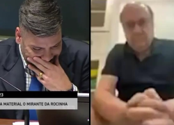Capturas de video que muestran la reacción del concejal Pablo Mello al percatarse del desliz del exalcalde César Maia.