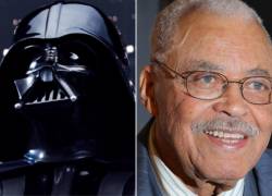 Combo de fotografías del mítico Darth Vader y quien le dio su voz, James Earl Jones.