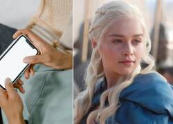 Combo de imágenes de un adolescente usando un celular y de la actriz Emilia Clarke interpretando a Daenerys Targaryen.