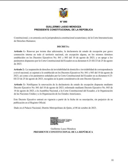 Presidente Lasso Renovó El Estado De Excepción A Nivel Nacional Por 30 Días