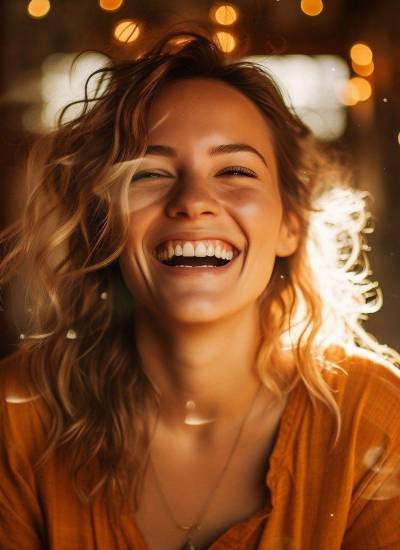 Imagen de una mujer alegre y sonriente.