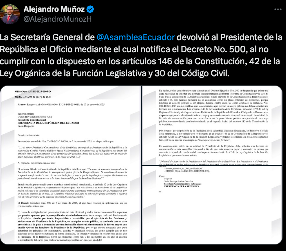 $!Respuesta de la Asamblea a Noboa.