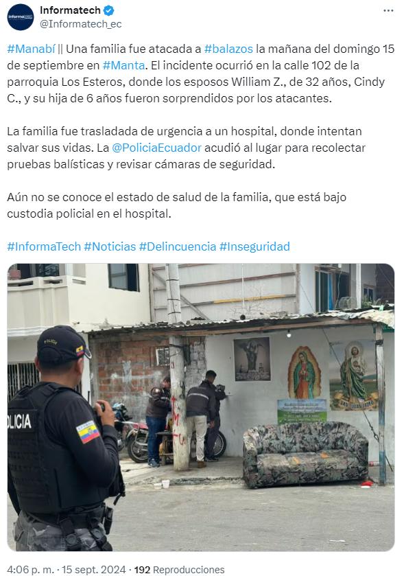 $!Reporte del hecho violento ocurrido en el barrio Los Esteros de Manta.