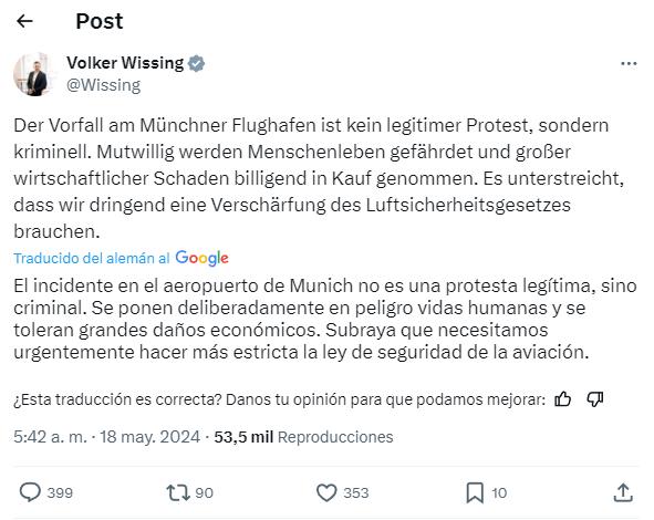 $!El ministro de Transportes alemán aseguró que este tipo de protestas pone en peligro a las personas.