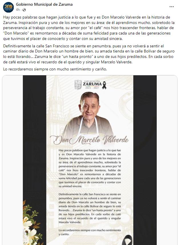 $!Nota luctuosa del gobierno municipal de Zaruma.