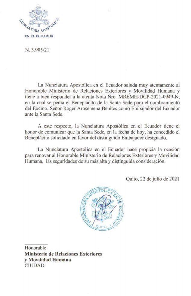 $!No estaba en la agenda de Lasso visitar al Papa y Roger Arosemena sí fue aceptado embajador ante la Santa Sede