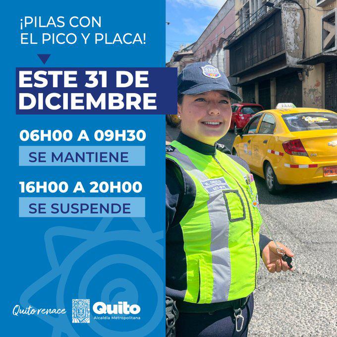 $!Pico y Placa se levanta parcialmente en Quito este martes 31 de diciembre