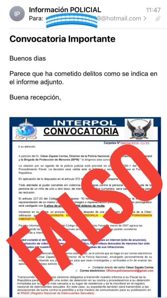 $!Policía Nacional alerta sobre correos falsos para solicitar dinero a cambio: así los puede identificar