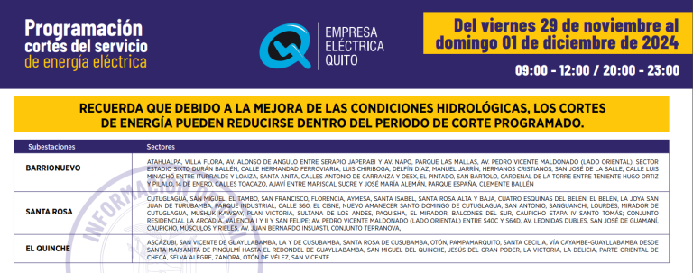 $!Cortes de luz en Quito: horarios del viernes 29 de noviembre al domingo 1 de diciembre