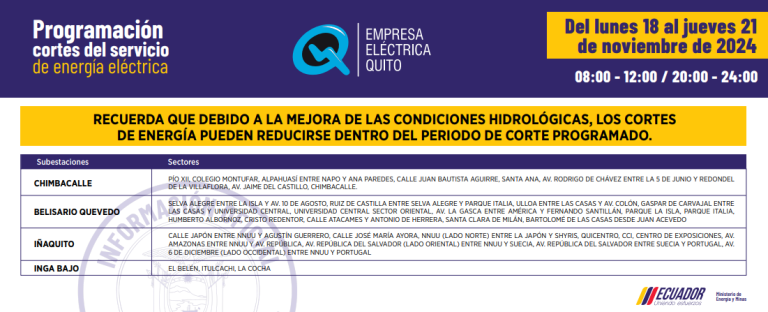 $!Nuevos horarios de cortes de luz en Quito para este martes 19 de noviembre