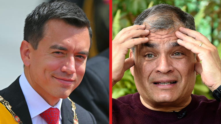Fotografías de archivo del presidente de la República, Daniel Noboa, y el exmandatario Rafael Correa.