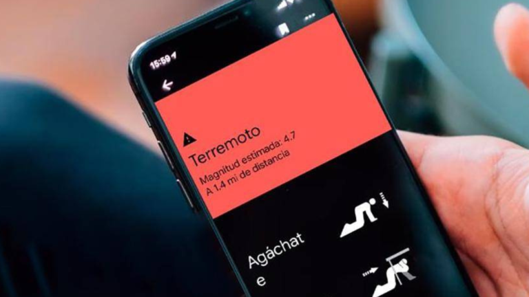 Fotografía de una de las notificaciones de emergencia del sistema de detección de Google.