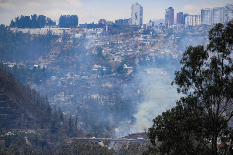 $!Fotografía de un incendio forestal este miércoles, en Quito.