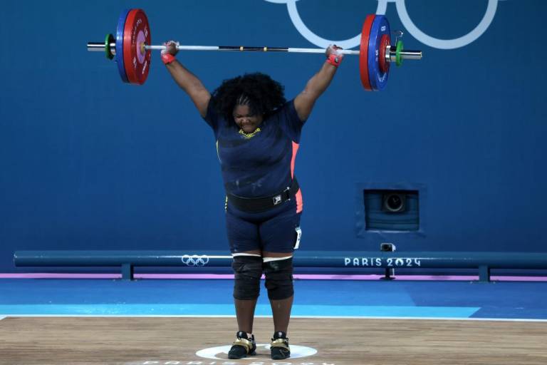 $!Lisseth Ayoví en la prueba de halterofilia +81 kg en París 2024. (Foto: Comité Olímpico Ecuatoriano)