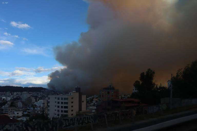 $!Fotografía que muestra la columna de humo producida por el incendio.