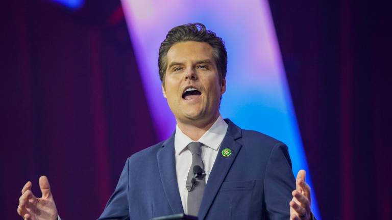 Fotografía de archivo del 15 de junio de 2024 del congresista estadounidense Matt Gaetz durante la Convención del Pueblo.