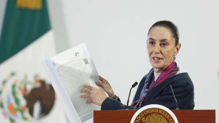 La presidente de México Claudia Sheinbaum, habla este miércoles durante una rueda en Palacio Nacional de la Ciudad de México.