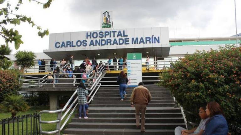 Hasta en los pasillos del hospital Carlos Andrade Marín, en Quito, se atiende a pacientes con COVID-19