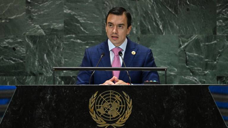 El presidente de Ecuador, Daniel Noboa Azín, habla durante la Cumbre del Futuro al margen de la Asamblea General de la ONU en la Sede de las Naciones Unidas en Nueva York.