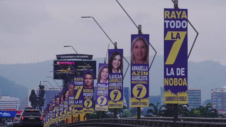 Pancartas de candidatos del movimiento ADN a lo largo del puente. Foto: API