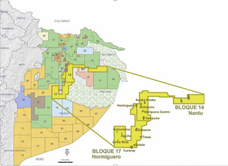 $!Los bloques 14 y 17 son operados por la firma PetroOriental, gráfico Ministerio de Energía.