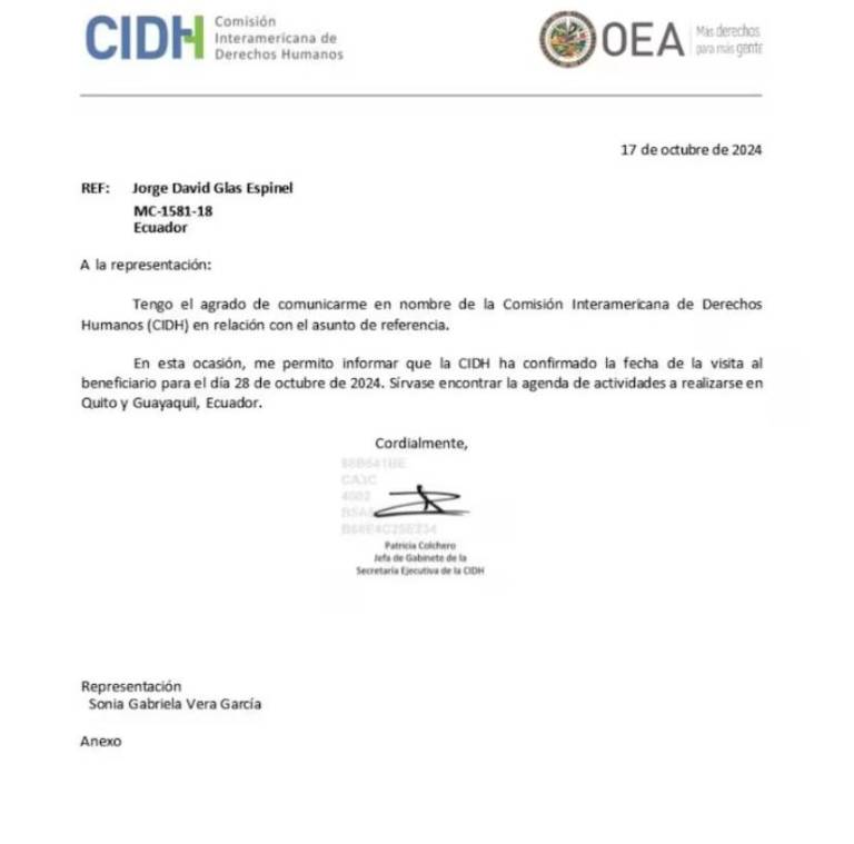 $!Comisión Interamericana de Derechos Humanos visitará a Jorge Glas en La Roca tras denuncias de deterioro en su salud