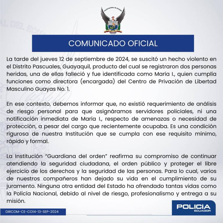 $!Comunicado de la Policía sobre el crimen de María Daniela Icaza.