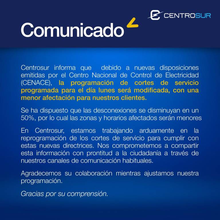 $!Comunicado de Centrosur.