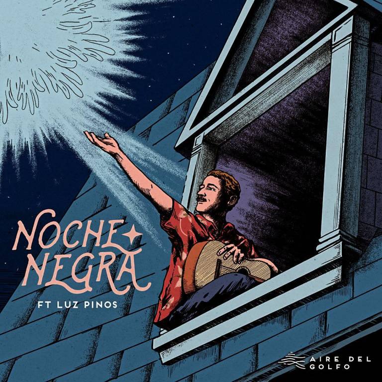 $!Imagen de la portada de la canción Noche Negra de Aire del Golfo con la colaboración de Luz Pinos, la ilustración fue creada por el artista visual Paul Silvers.