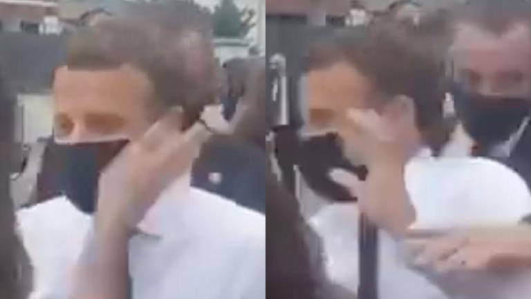 Vuelven a cachetear al presidente de Francia: Video captó el inesperado momento