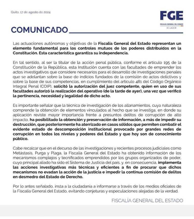 $!Comunicado de la Fiscalía Nacional en que defiende su trabajo investigativo en el Caso Confourtable.