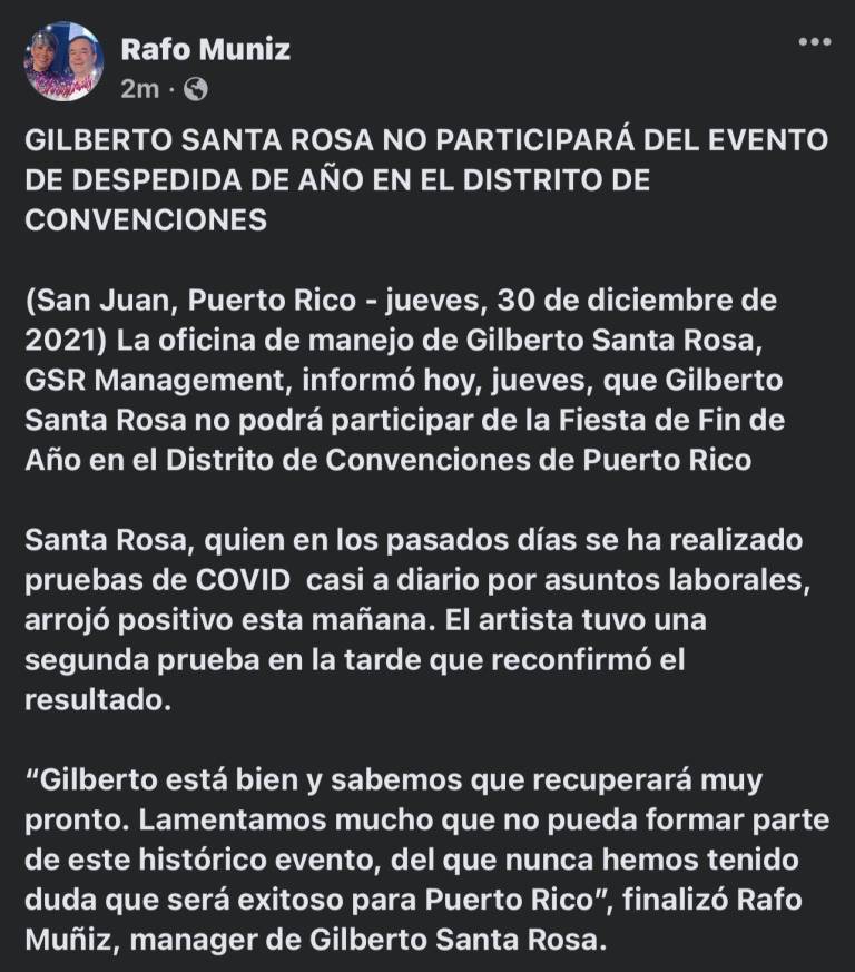 $!El salsero Gilberto Santa Rosa está contagiado de COVID-19