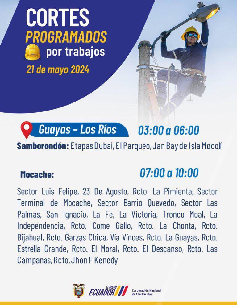 $!Cortes de luz en ocho provincias este martes 21 de mayo: estos son los horarios