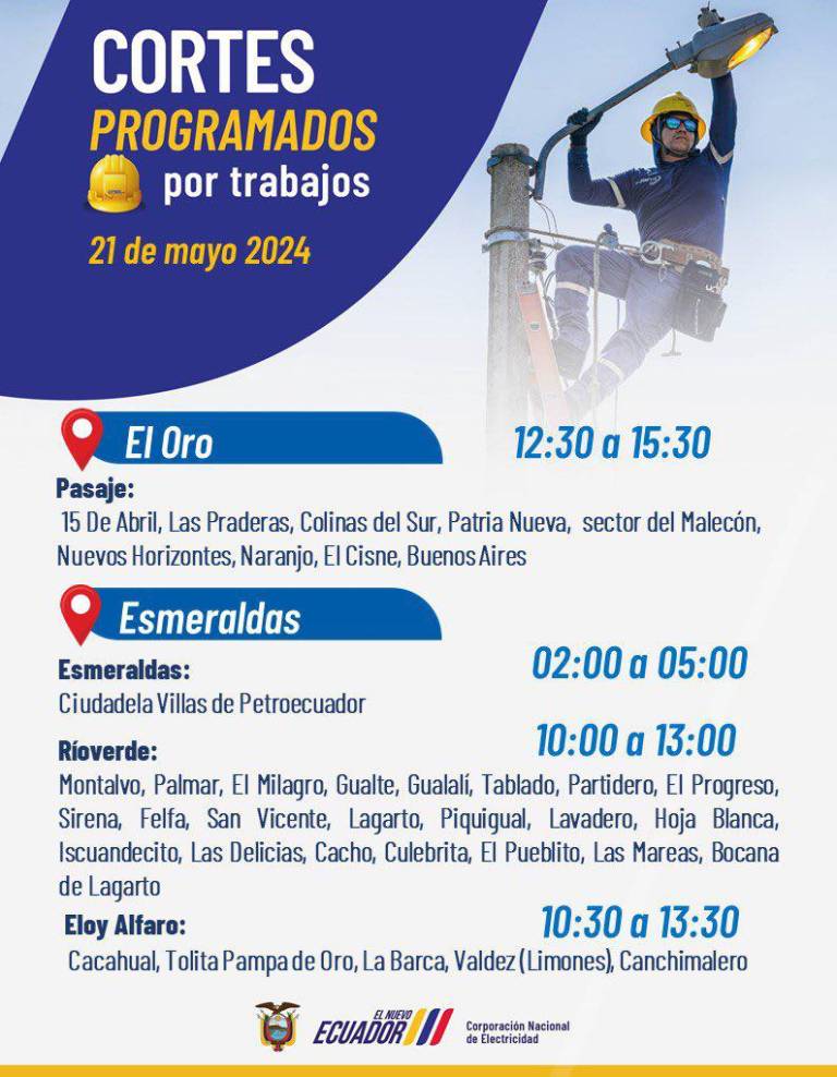 $!Cortes de luz en ocho provincias este martes 21 de mayo: estos son los horarios