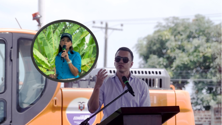 Con la presencia del presidente Daniel Noboa y otras autoridades, se realizó la explicación técnica del inicio de la construcción de la vía de acceso al Quinto Puente. Foto: API